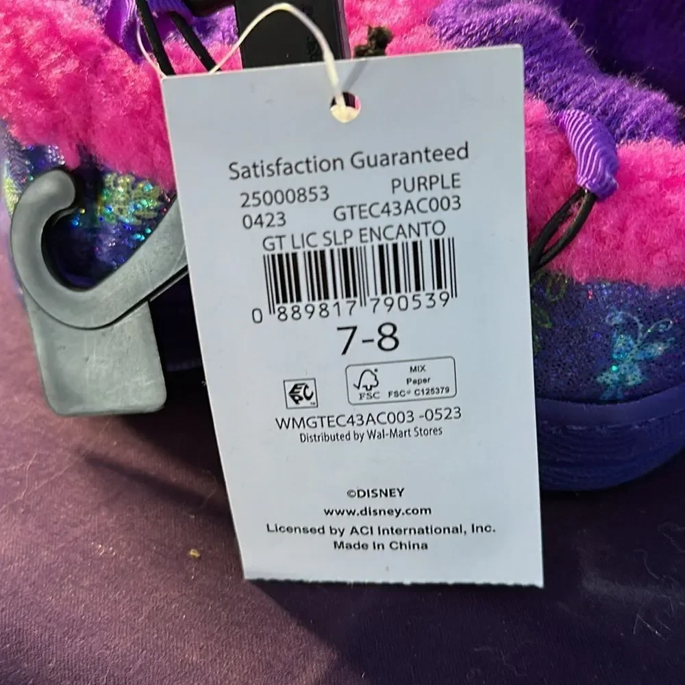 NWT Disney Encanto Girls Mirabel Hard Sole Slippers Purple Pink Size 7-8